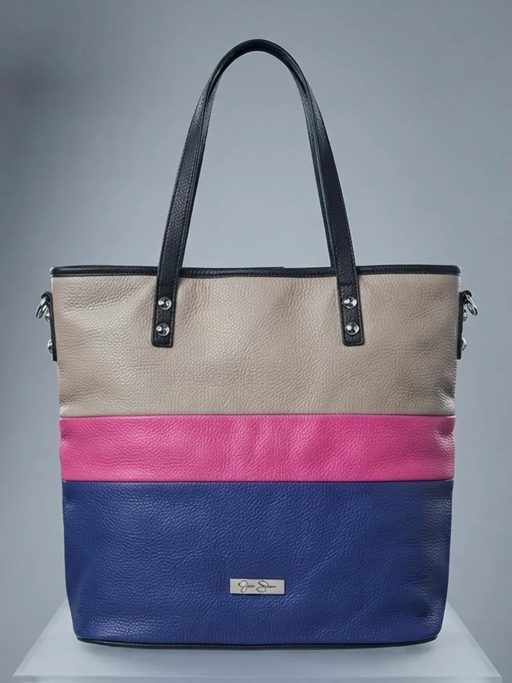 Jessica Simpson Colorblock Tote Bag Pebbled Faux Leather XL Handbag JS4321